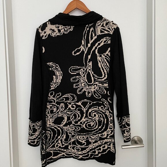 Shawl Collar Button Cardigan Long Sleeve Black Tan Large - Picture 4 of 6